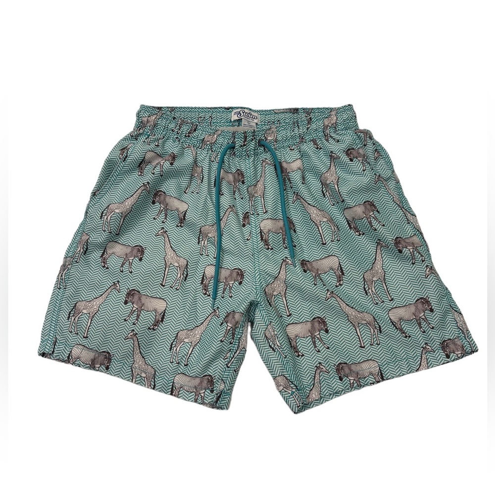 Men's Mr. Swim green white zebra giraffe swimsuit trunks Size Large